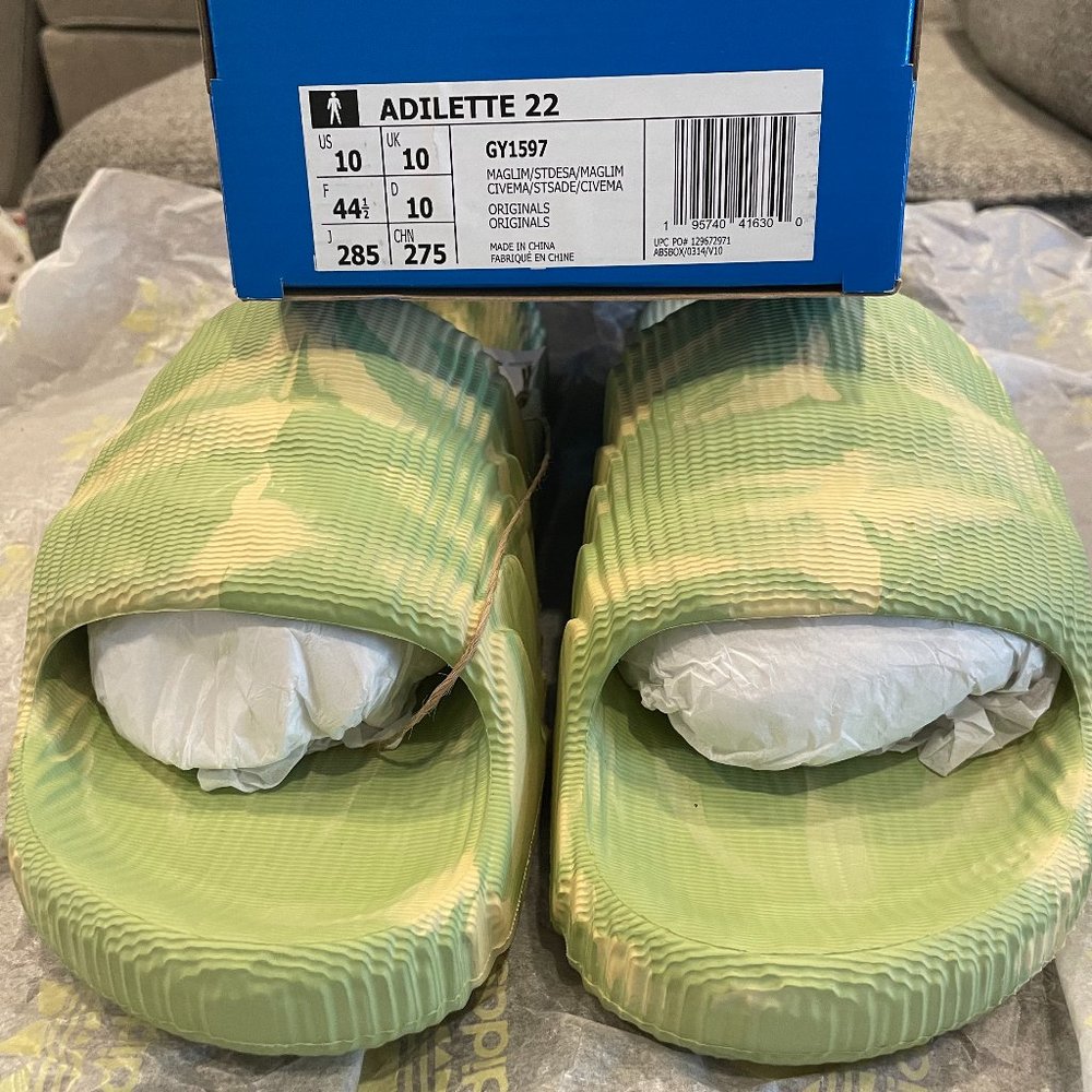 Adilette 22 Slides - Size 10 - Magic Lime and Desert Sand